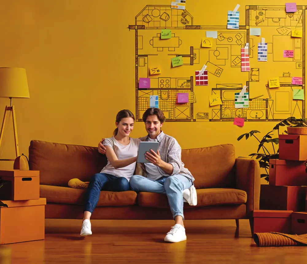 Couple planning the renovation of their new apartment