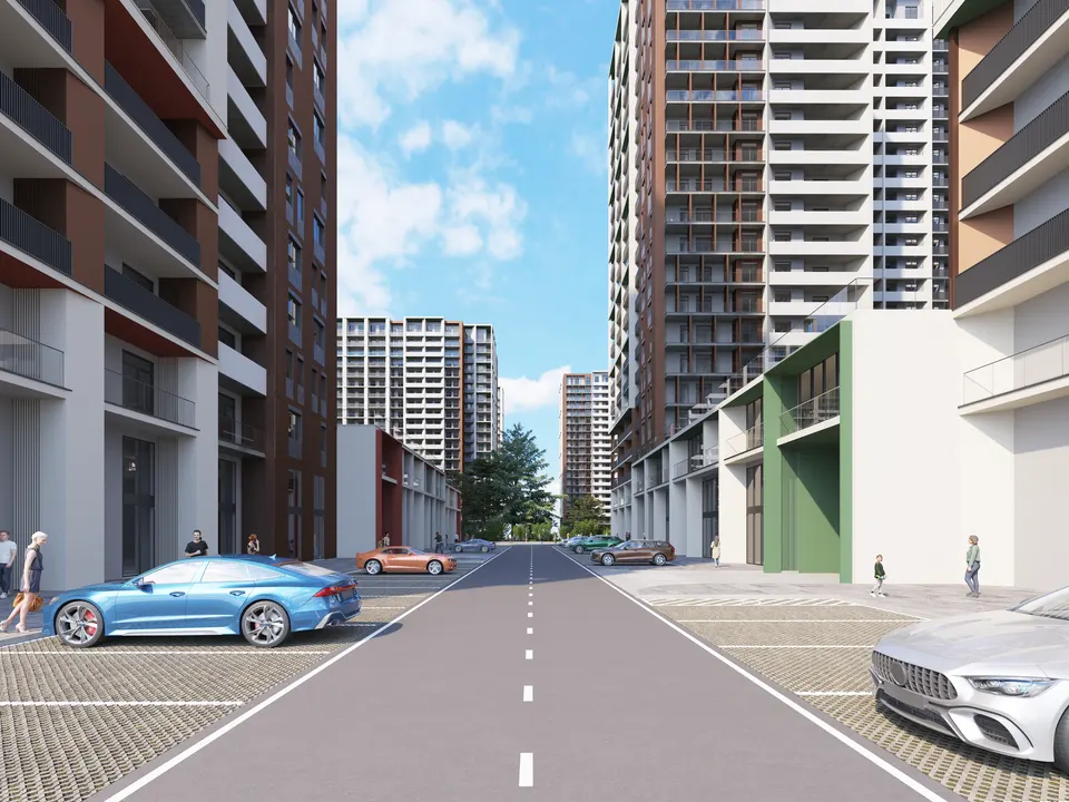 Street with parking and retail